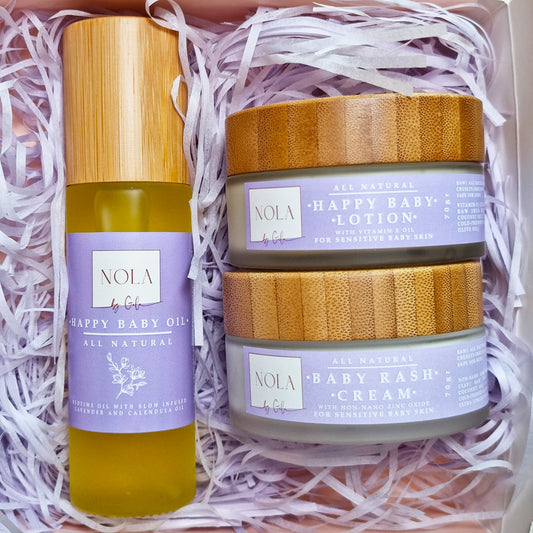 Nola By Gala_Happy Baby set_Happy baby Oil Blend_Baby Rash Cream_Happy Baby Lotion_ORGANIC_RAW_CRUELTY-FREE_PARABEN-FREE_NON-GMO_CHEMICALS FREE_ALL-NATURAL